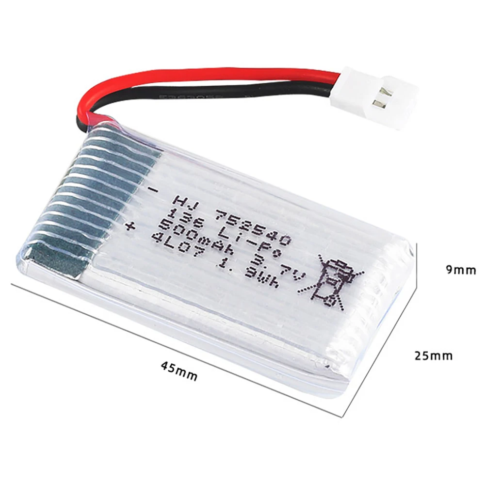 Bateria Lipo e carregador para drone, Bateria recarregável, Peças de reposição, Syma X5C X5SW M68 Cheerson CX-30 H5C Drone, 3.7V, 500mAh, 752540, 2-5pcs