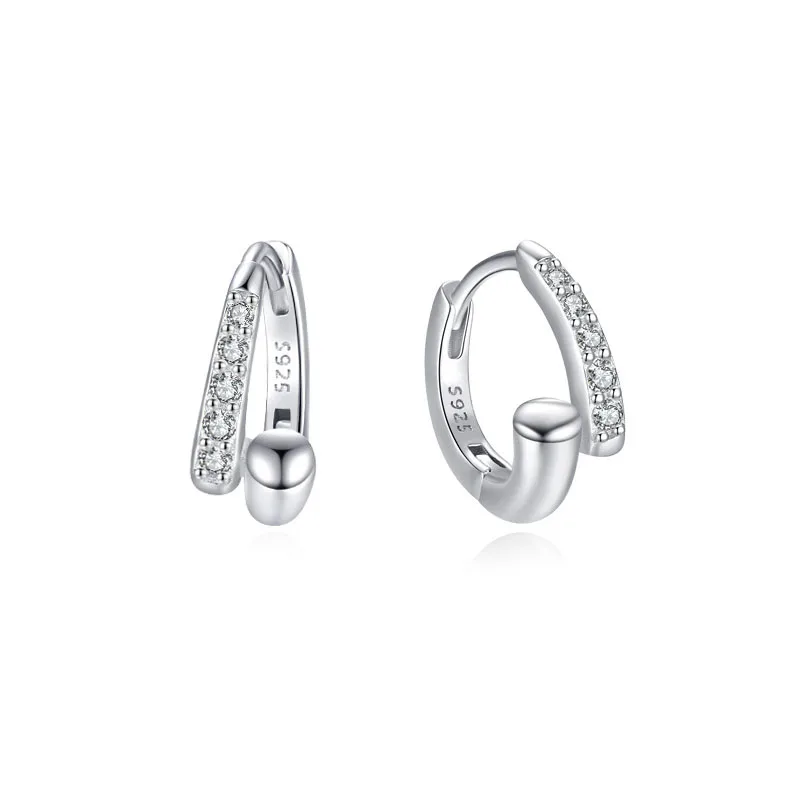 

Apexelle Brand Fashion Jewelry 925 Sterling Silver Earrings Geometric Intersection Nail Hoop Earrings Fine Jewelry