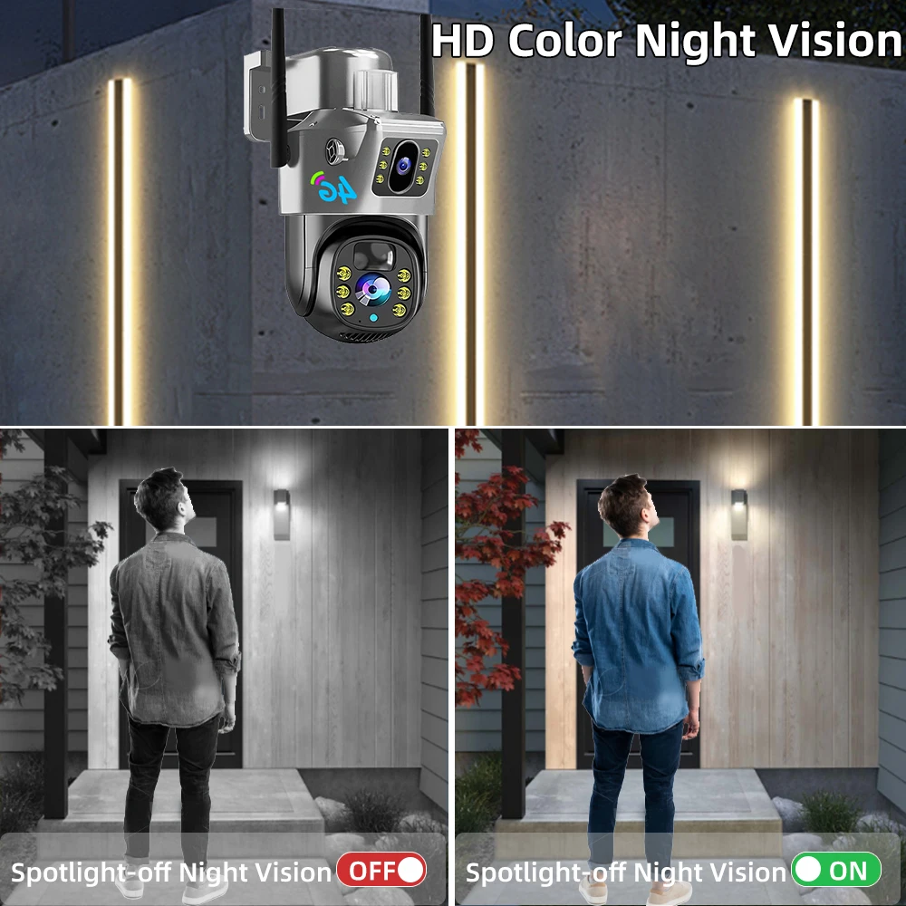 8MP 4K Wireless Solar Camera 4G Sim Outdoor Dual Lens IP Camera PIR Night Vision V380 Pro CCTV Security Protection Monitor