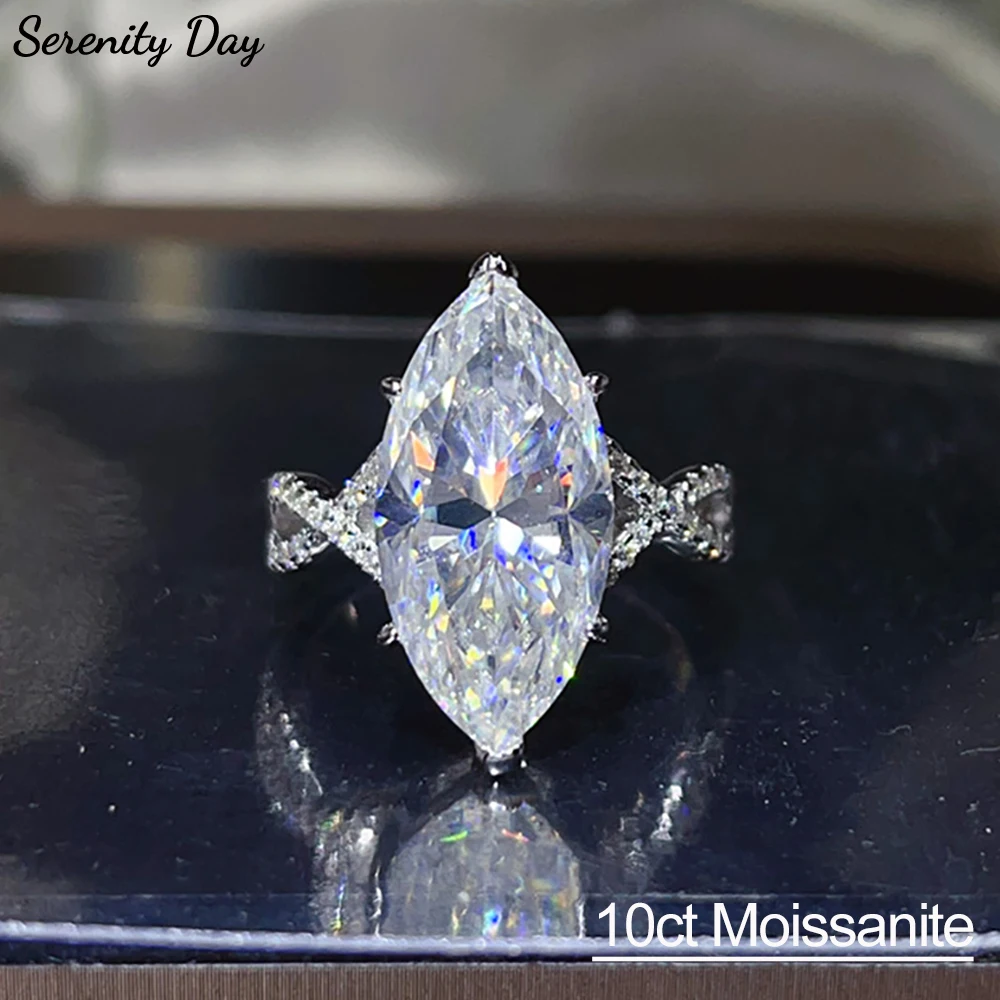 

Кольца Serenity 10ct Marquise с большим муассанитом для женщин и мужчин, подарок, сверкающие лабораторные обручальные кольца с бриллиантами, однотонные ювелирные изделия S925 с покрытием 18K