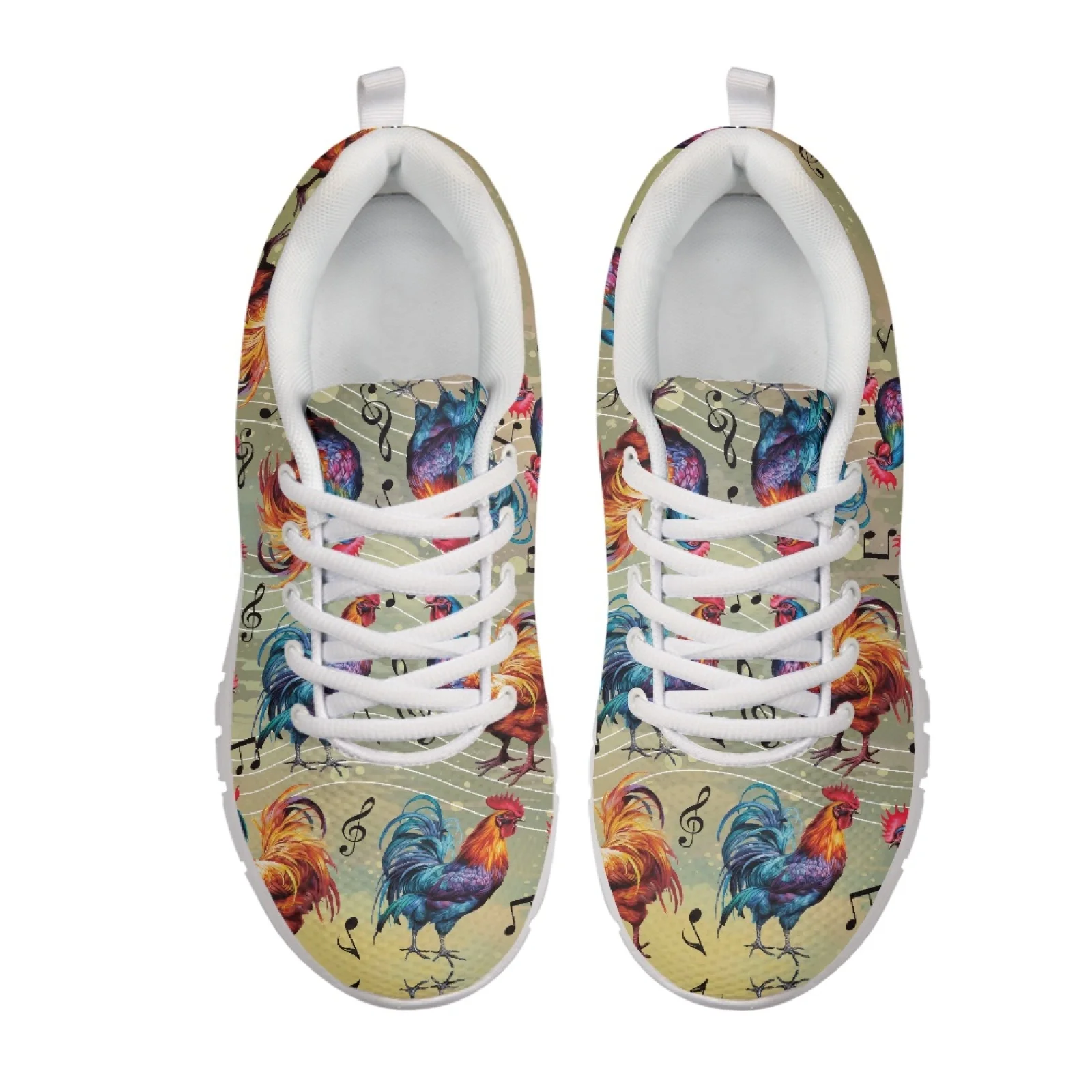 Coloranimal Rooster Music Note Print Walking Shoes Mesh & EVA Sole Running Shoes Breathable Walking Sneakers for Mens