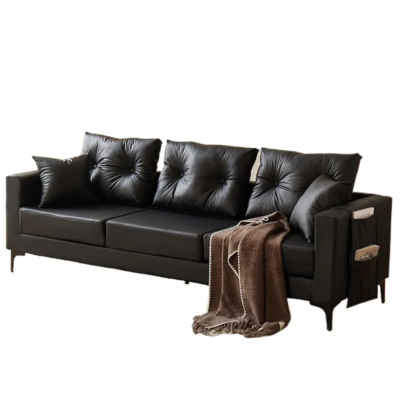 

Sofa small apartment rental housing office clothing store household double triple black leather sofa living room