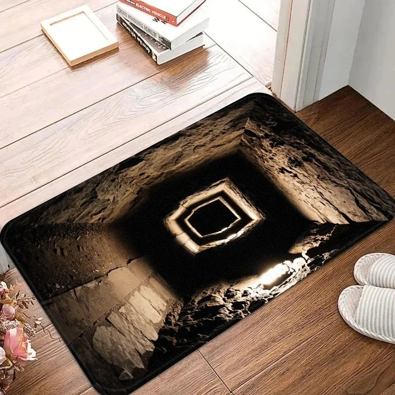 VIKAMA 3D Visual Illusion Door Mat, Vortex Tunnel Hole Print Non Slip Absorbent Doormat Cool Optical Effect Entryway Decor Rug