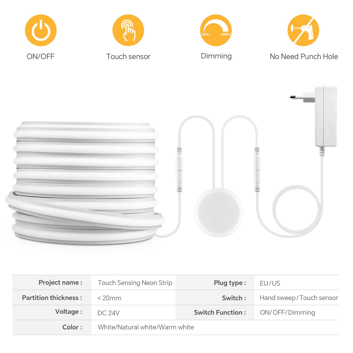 2025 Neon LED Strip COB Light 24V Supper Bright Self-adhesive Neon Tape With Touch Sensor Dimmable Switch for Under Cabinet Lamp