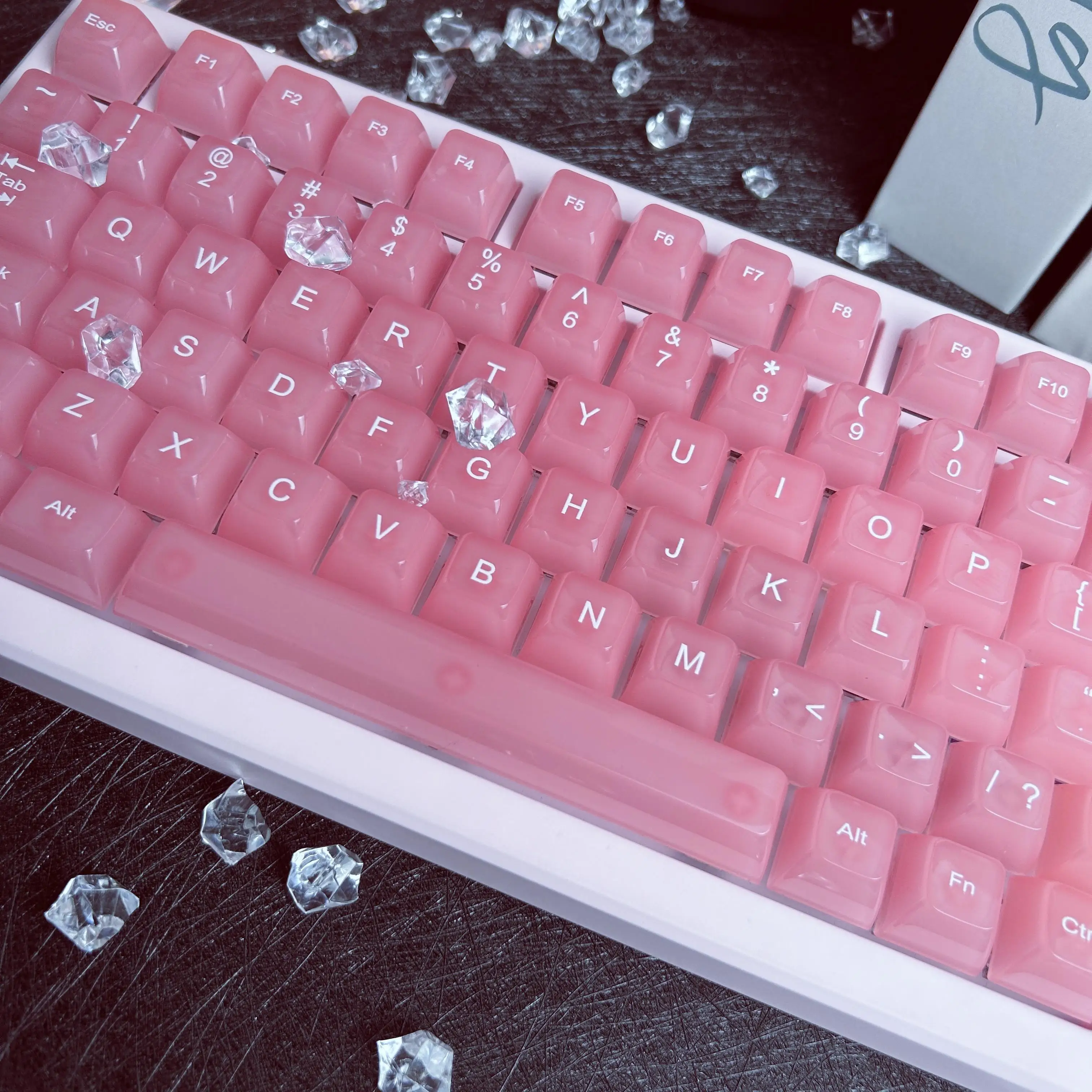 Ice Pink Jade Keycap Set 115Keys MDA Profile PC Material Fog Transparent Jelly Keycaps for DIY Mechanical Keyboard Girls Gifts