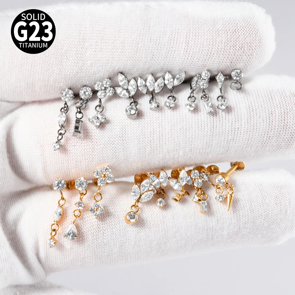 1PC G23 Titanium CZ Dangle Ear - Body Jewelry Internally Threaded recension och pris