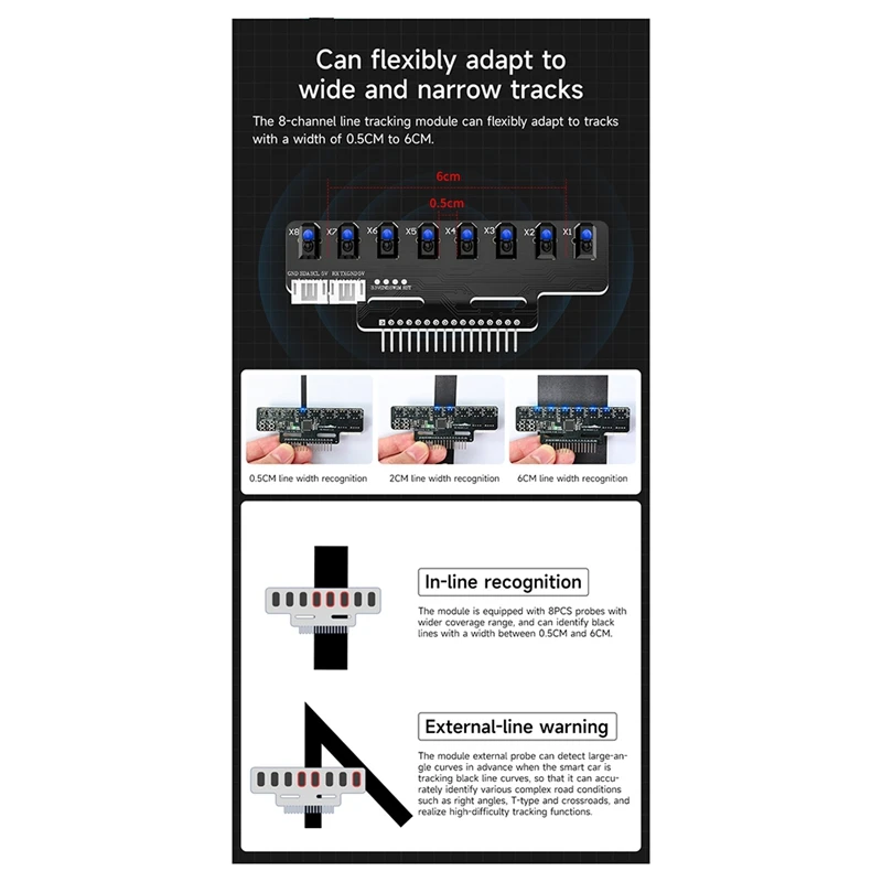 1 قطعة 8 قناة عالية الدقة الإلكترونية وحدة استشعار تتبع خط الأشعة تحت الحمراء دعم المعايرة التلقائية