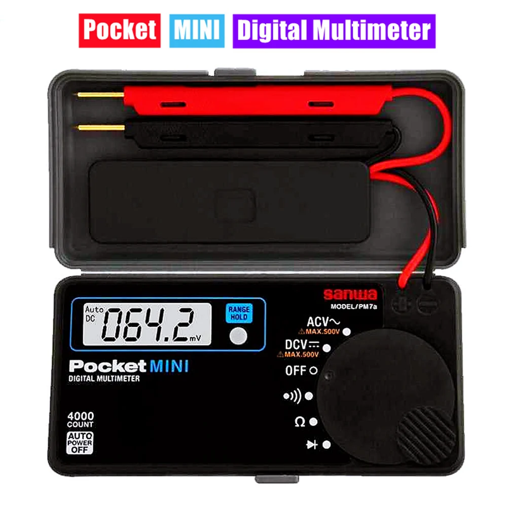 PM7A Pocket Mini Digital Multimeter Auto Manual 400/4k/40k/400k/4m/40mohm Electrical Display DMM 4000 Count DC AC Multimeter