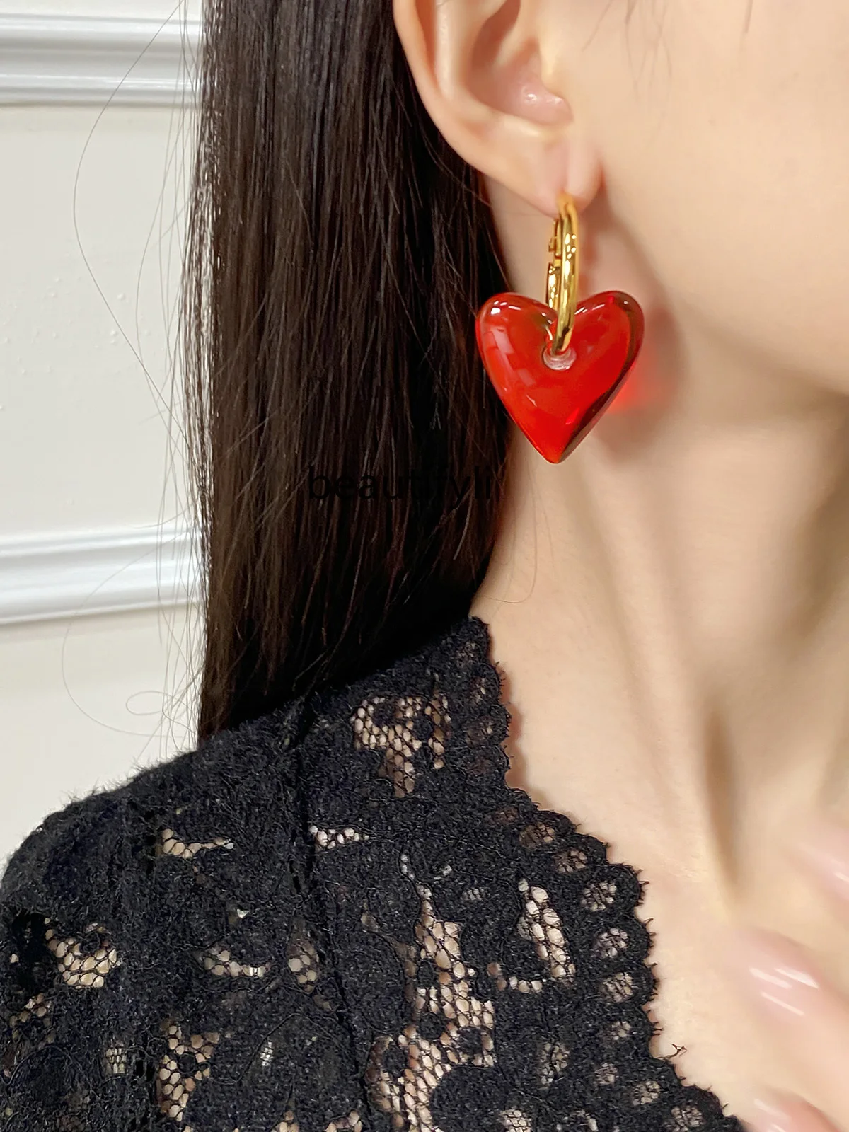 

European and American Exaggerated Design Special-Interest Earrings Advanced Peach Heart Ear Ring Female Earrings