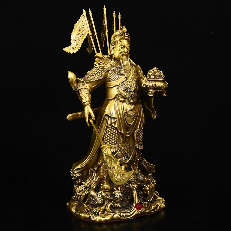 Old Brass Nine Dragon Pattern Lord Guan Back banner God of Wealth Standing Buddha Study screen Worship Hall Town house