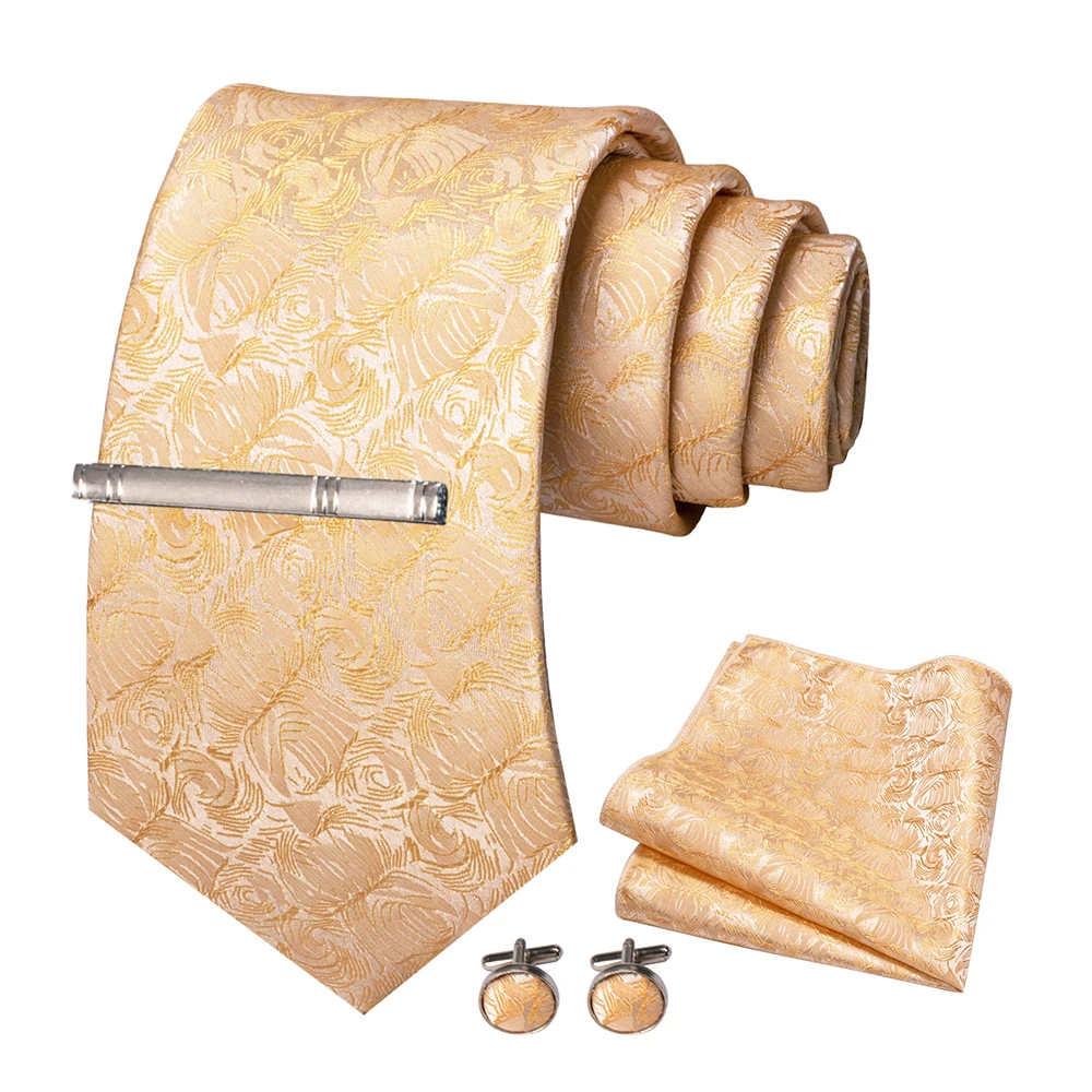 JEMYGINS Mode Männer Krawatte Luxus Gelb Gold Striped Plaid Seide Hochzeit Krawatte Für Männer Hanky Manschettenknopf Krawatte Set Bussiness Party geschenk – Detail 16