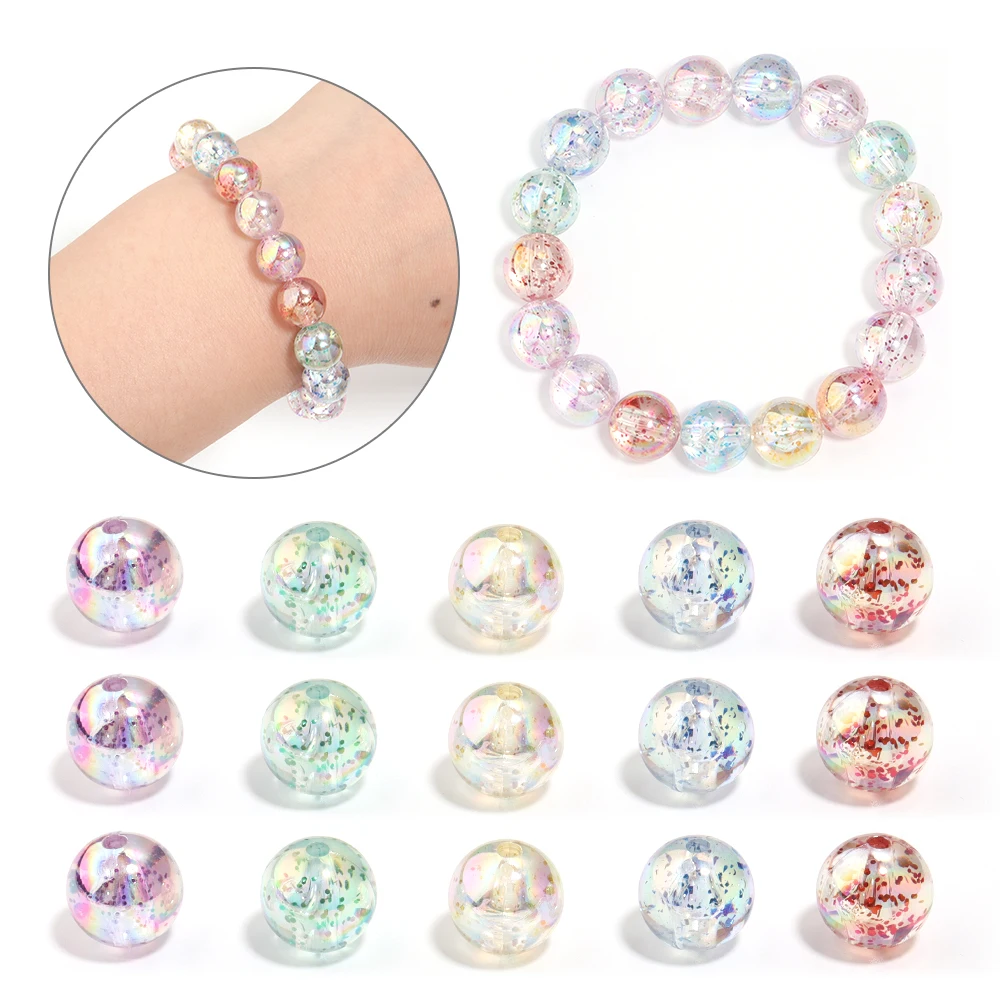 8 10 12mm Acrylic Plated Colored Beads Transparent Bright Loose Round Beads For DIY Charm Bracelet Jewelry Accessories Wholesale