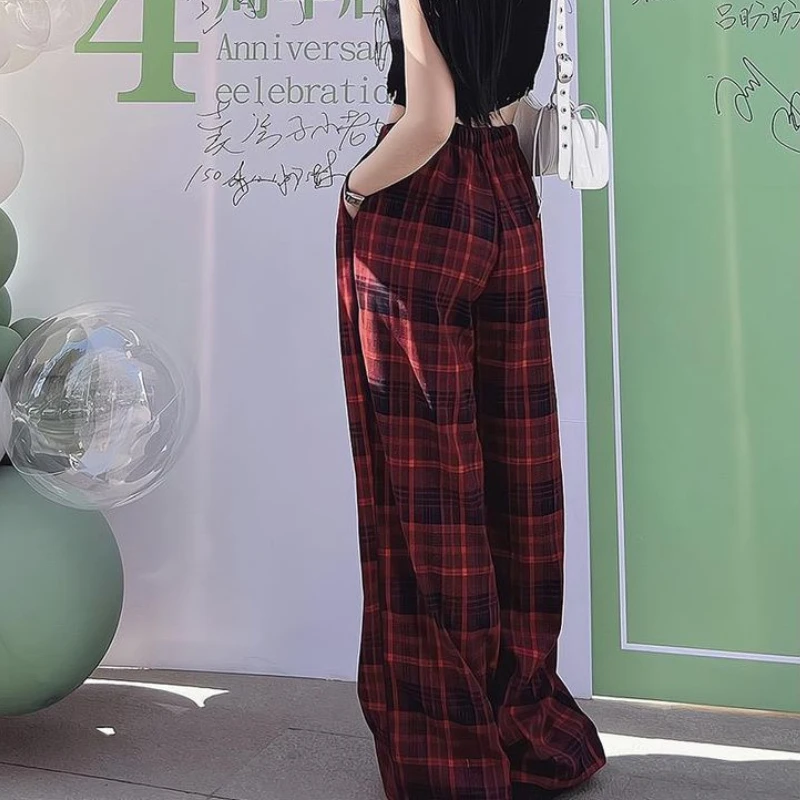 Y2k Pants Women Plaid American Streetwear Wide Leg Hotsweet Full Length Trouser Harajuku Vintage College Teens Cool Autumn Chic