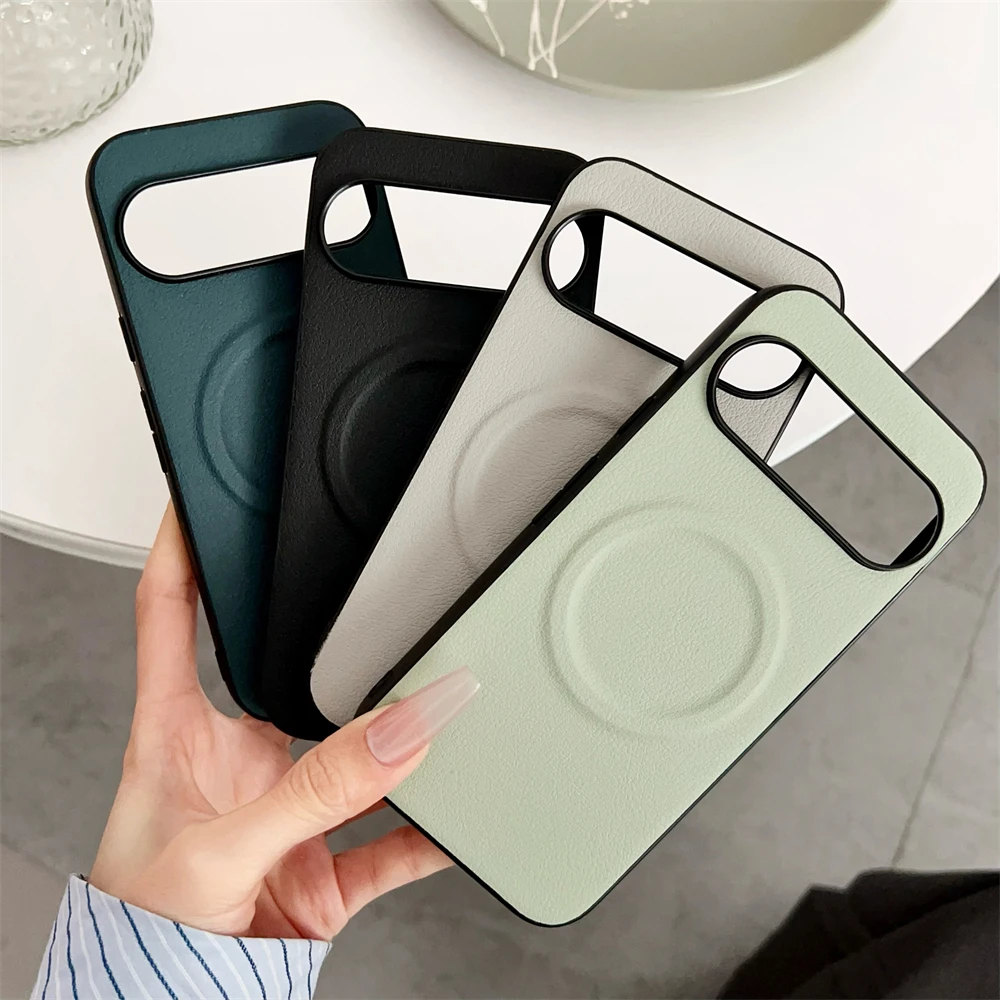 Funda de teléfono mate delgada de cuero vegano más caliente para Google Pixel 10 9 8 7 6 A Pro XL funda a prueba de golpes con carga inalámbrica magnética plegable
