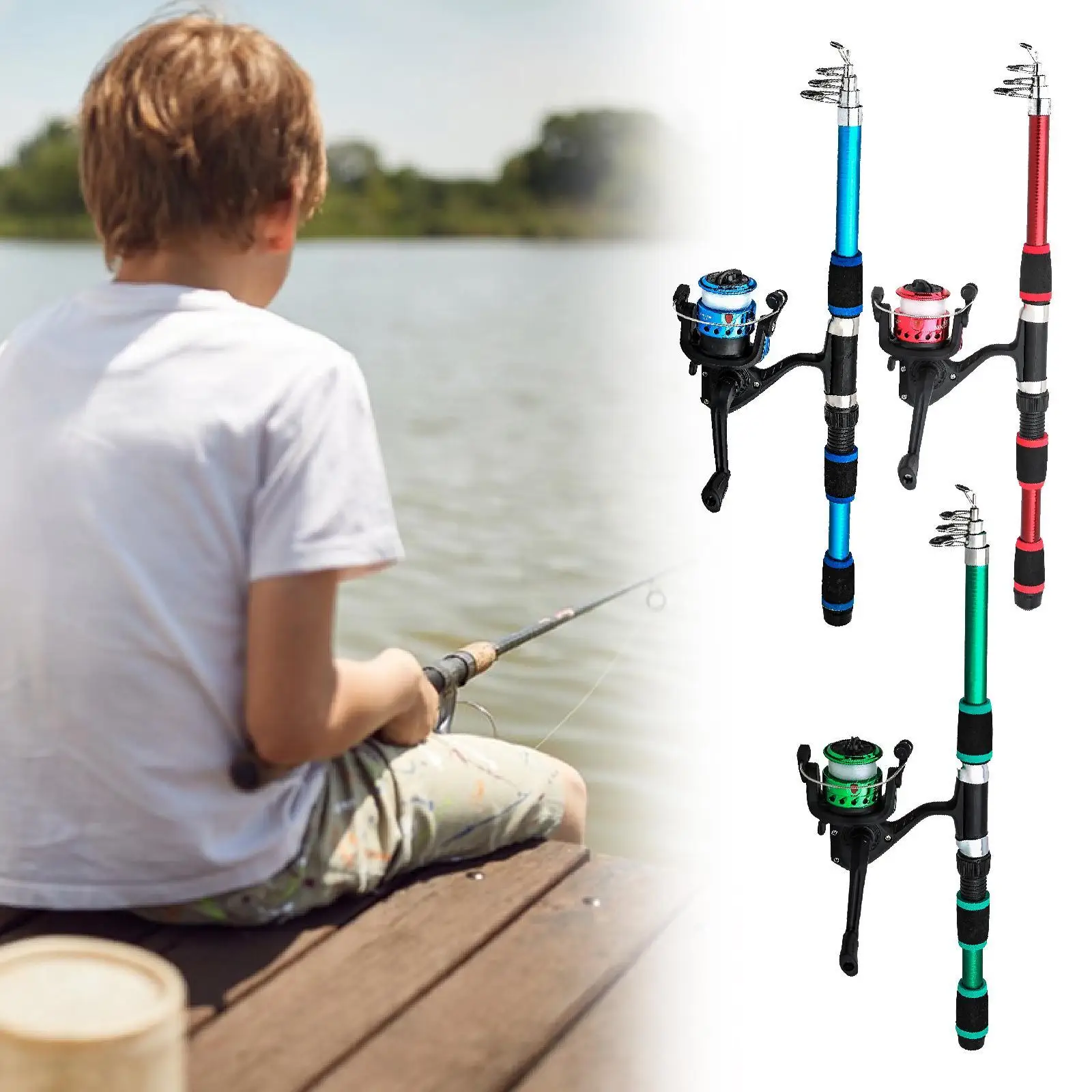 Kids Fishing Rod Reel Combo Lightweight Telescopic Design Spinning Fishing Set for Child Beginner Freshwater Reservoir Lake Use