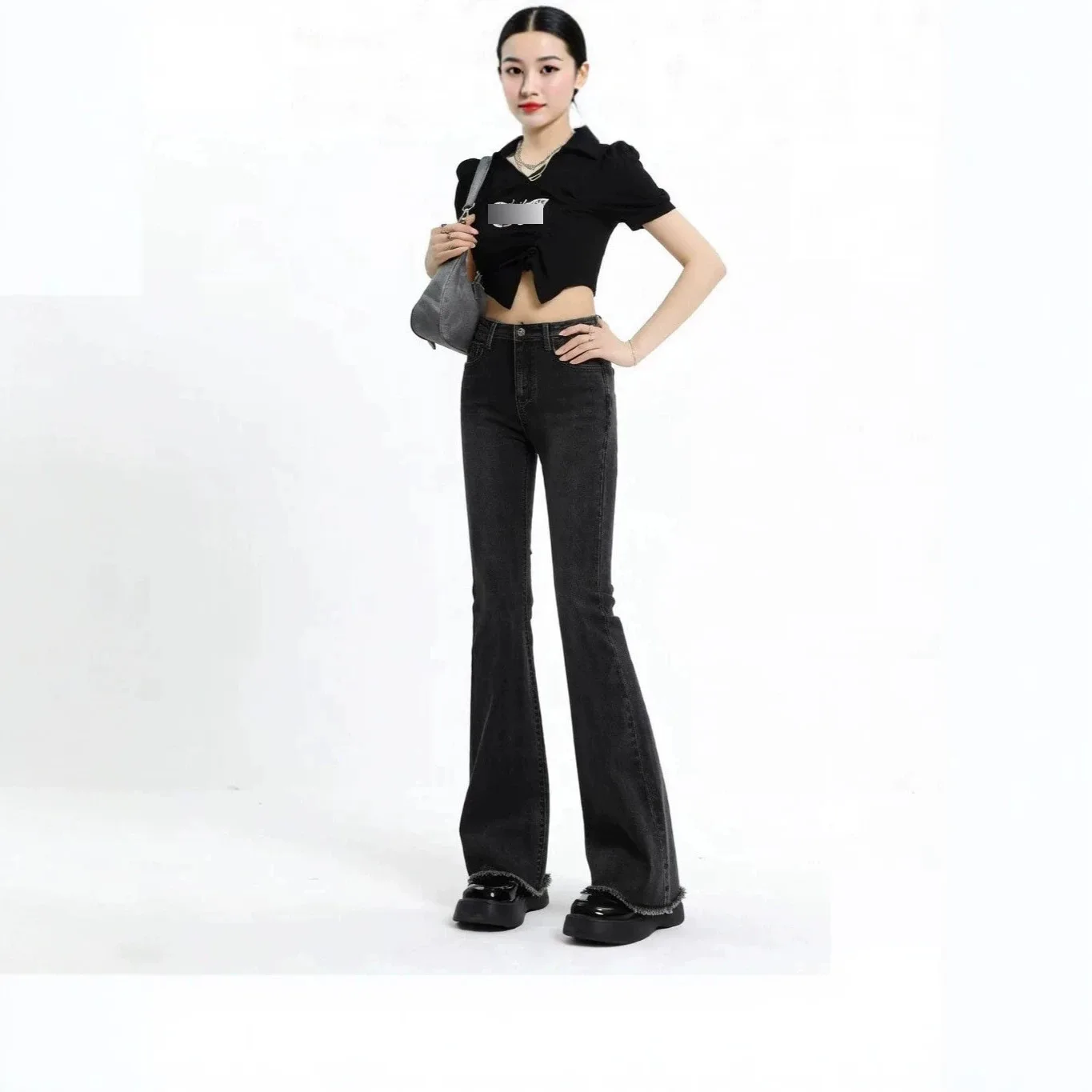 High Waist Bell Bottom Jeans Women's Spring Autumn plus Size Pear Shape Slimming Hoof Pants Frayed Bell Pants Autumn