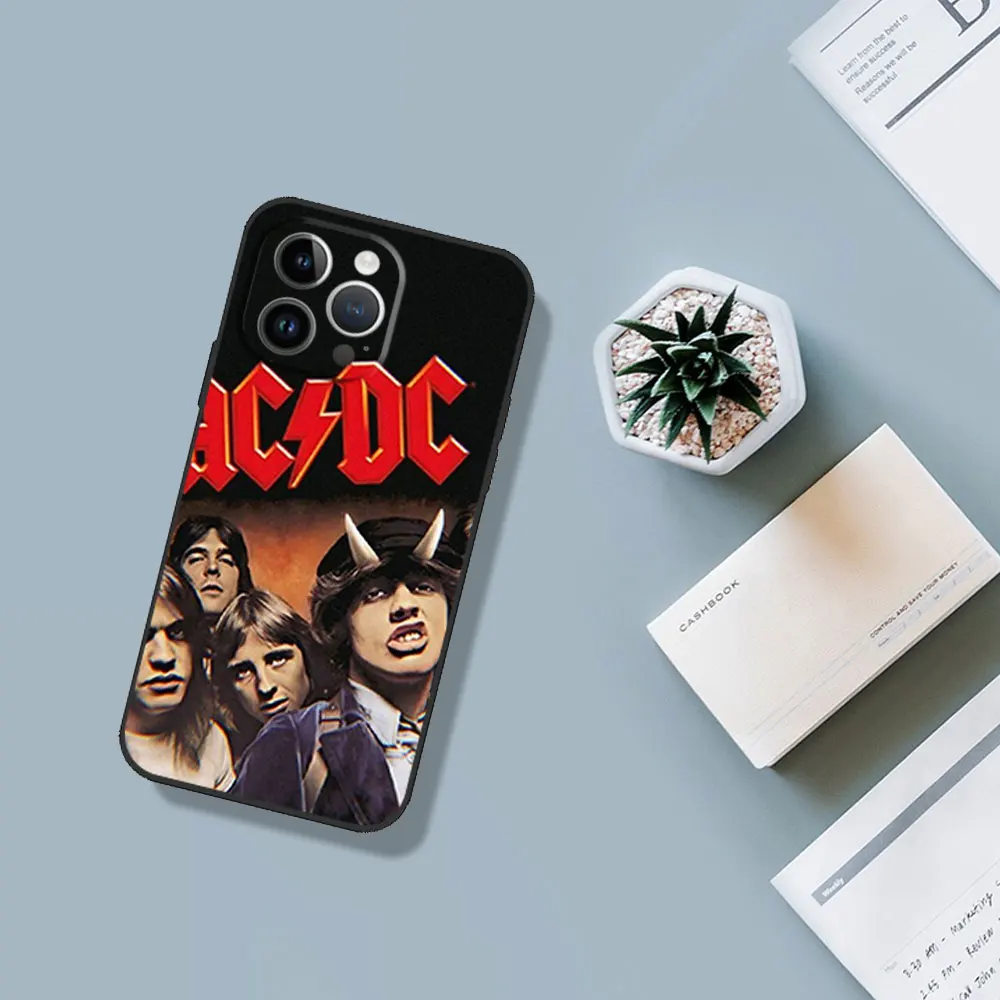 A-ACDC Band Phone Case for iPhone 12 11 13 14 15 16 Pro Max Plus Black Soft Silicone Cover