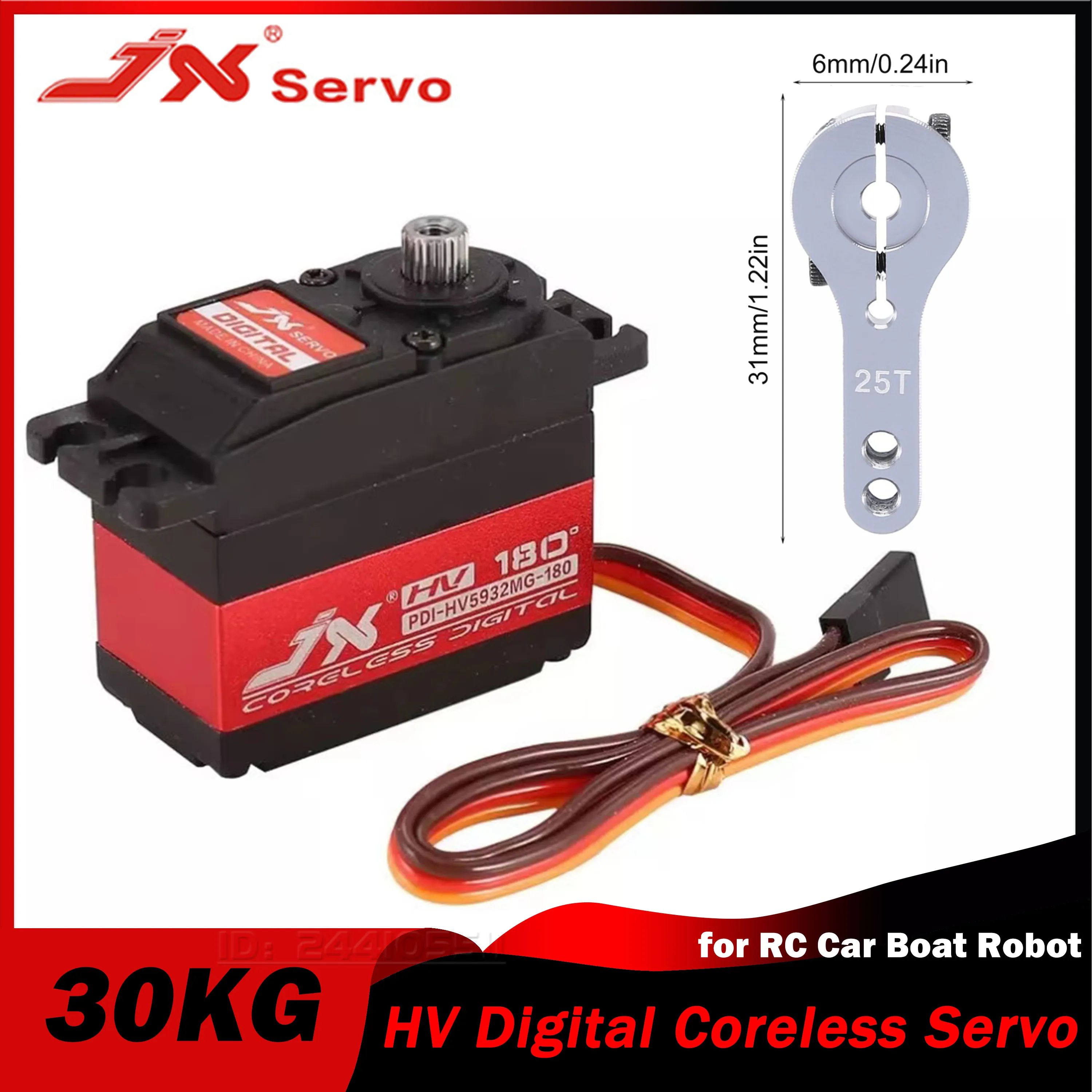 

JX Servo PDI-HV5932MG 30KG 180° HV Digital High Precision Metal Gear Coreless Motor 6-8.4V 25T for RC Model Car Boat Robot Part