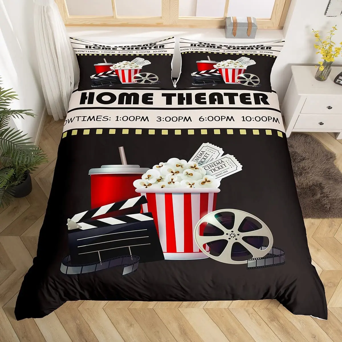 

Vintage Cinema Ticket Duvet Cover Movie Theater Theme Bedding Set Filmstrip Home Decor Comforter Cover Kids Teens Bedroom Decor