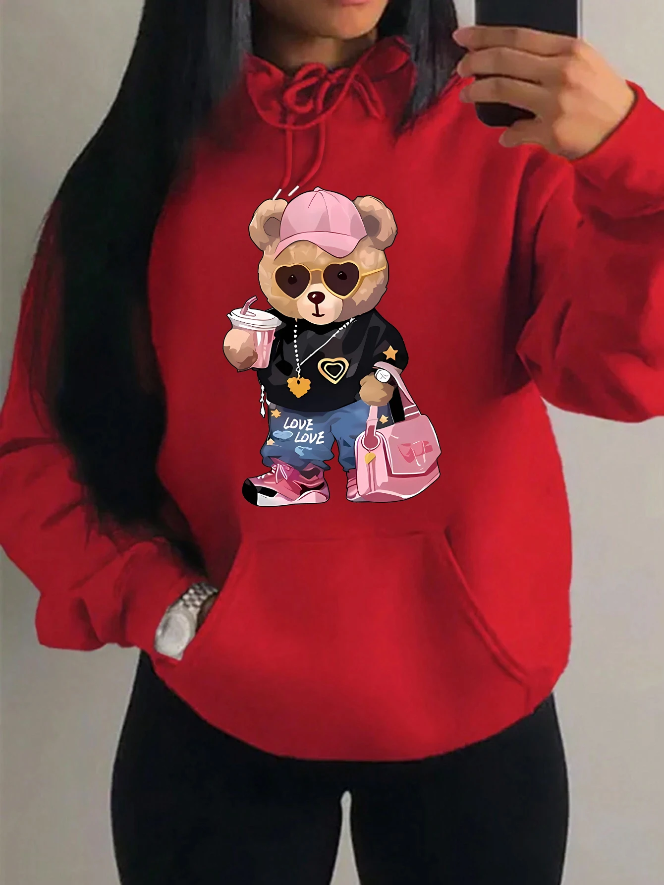 Cool Bear Sister Pattern Creative Design Women Clothes Creativity Fleece Hoodie Harajuku Pocket Pullovers Funny Autumn Hoody