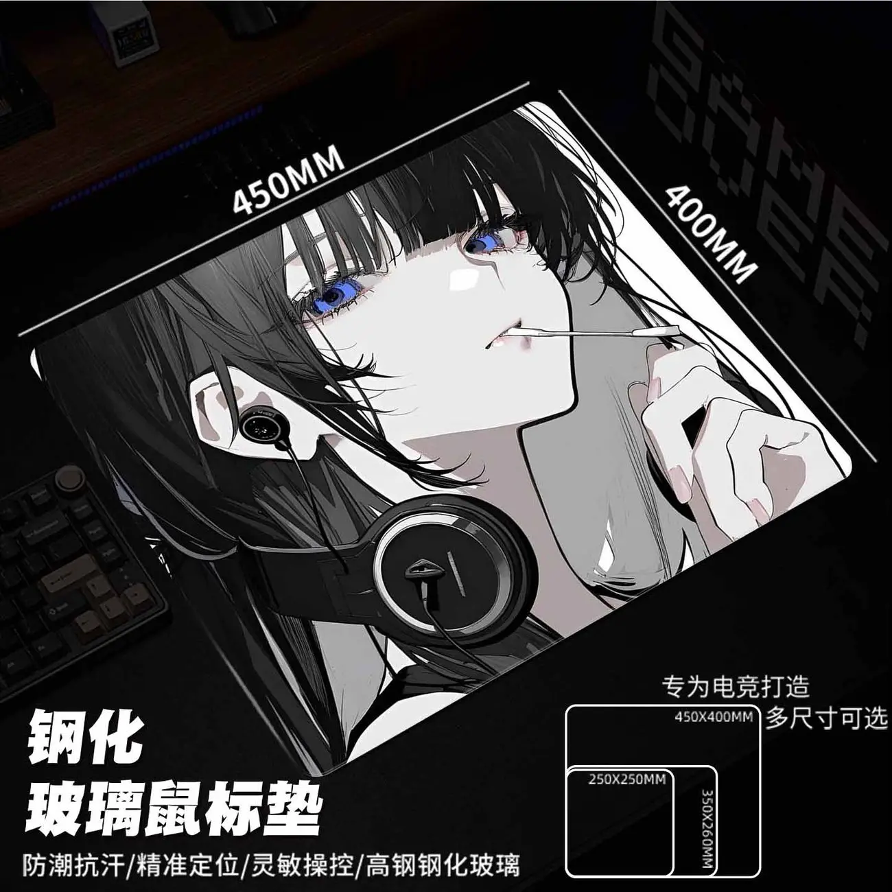 Anime Girl Glass Mouse Pad Gaming Pad Smooth Frosted Surface Waterproof Desk Tempered Multiple 450x400 Large Size Optional