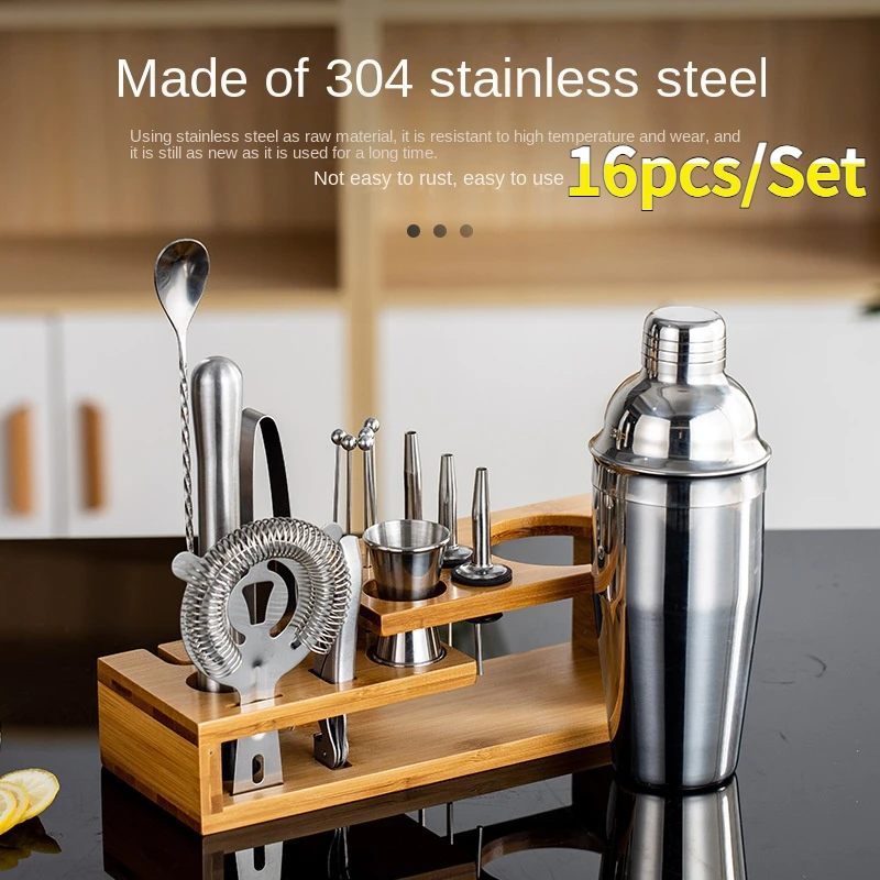 

Stainless steel shaker cocktail Bartender kit Shaker kit Pourer cocktail doser barware Drinks bar accessories gift set 16pcs/Set