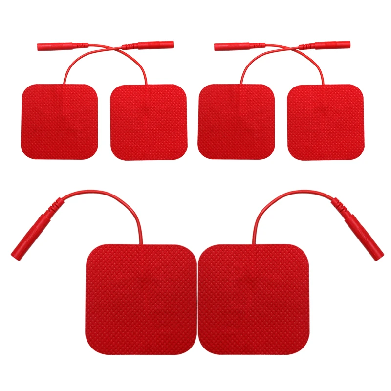 Premium Reusable TENS Unit Electrode Pads Self Adhesive with 2mm Pin Connector Lead Wires for Pain Relief Therapy