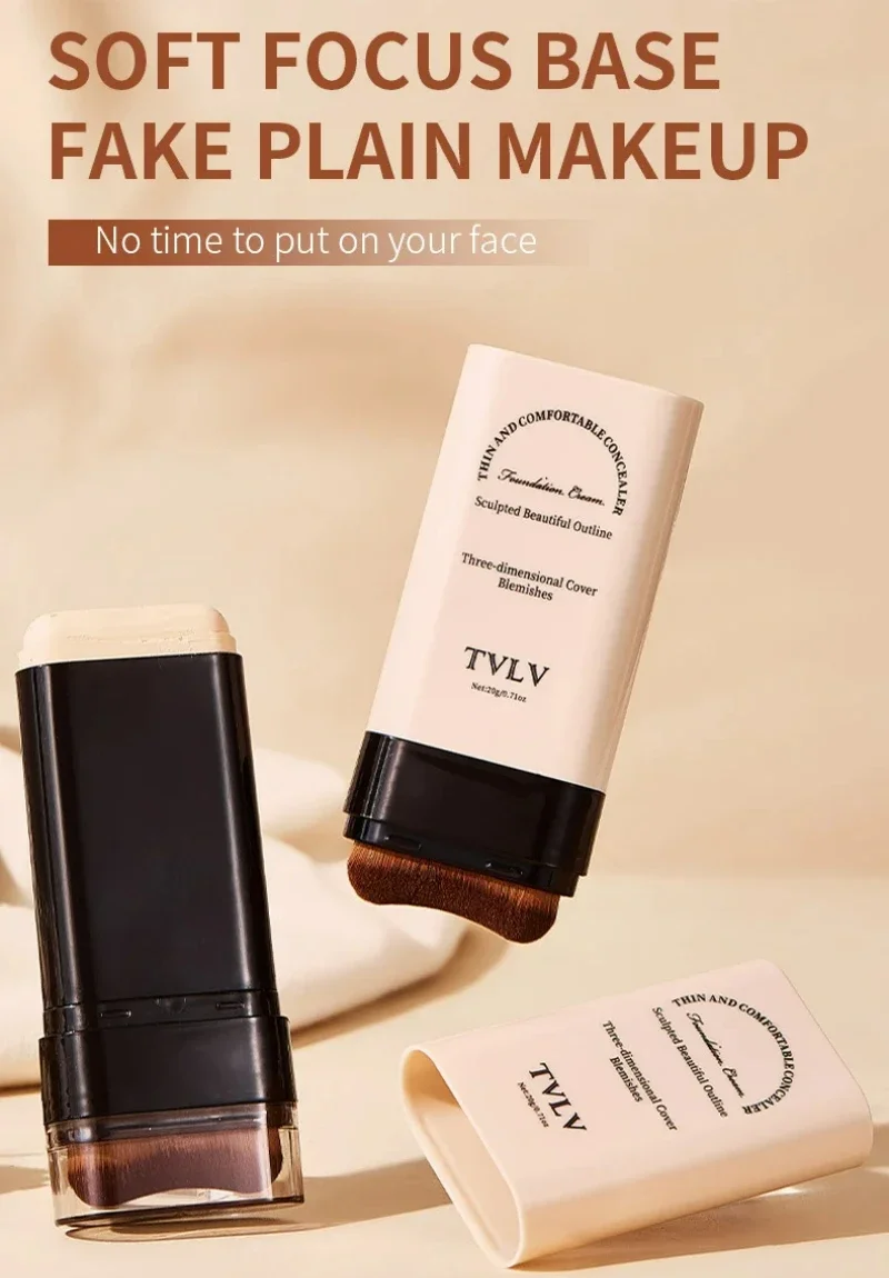 

TVLV eraser foundation makeup stick with brush to brighten skin concealer foundation long-lasting face makeup