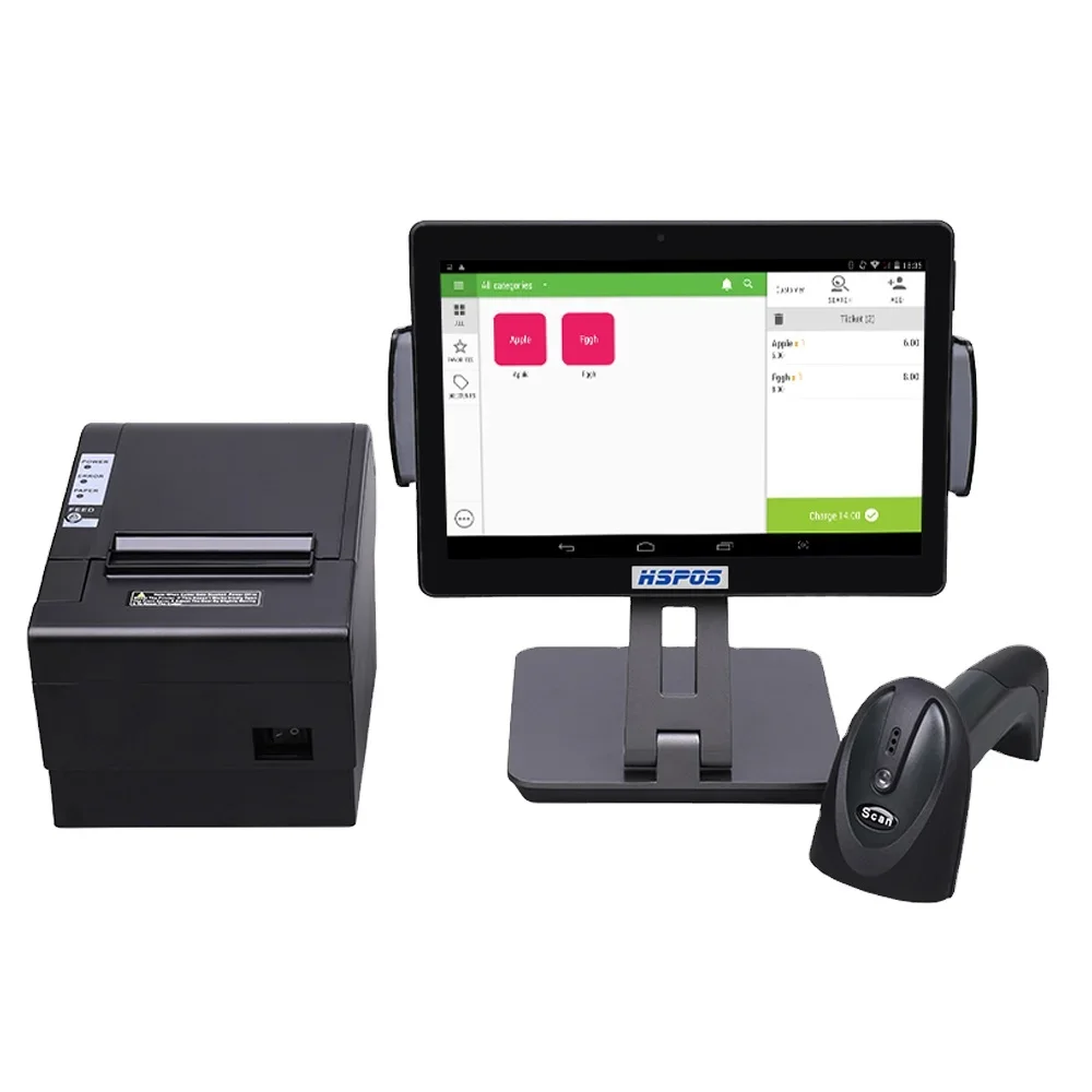 10 Inch Cash Register Android System Tablet POS Machine with 80mm Thermal Printer, BT Scanner