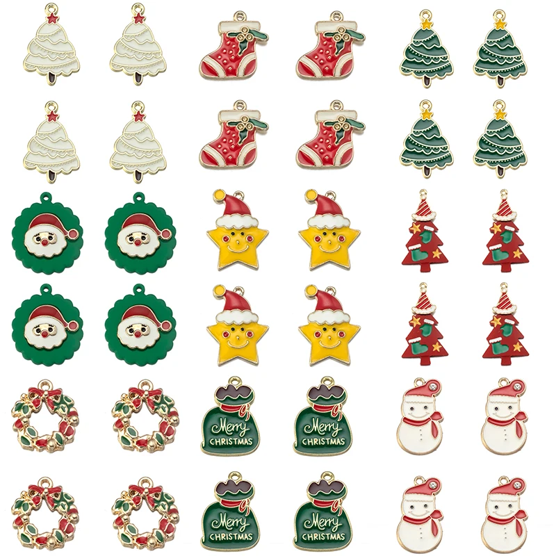 

10PCS Christmas Alloy Pendant Silver Gold Necklace Christmas Tree Christmas Hat Dog For Jewelry Making Diy Bracelet Accessories