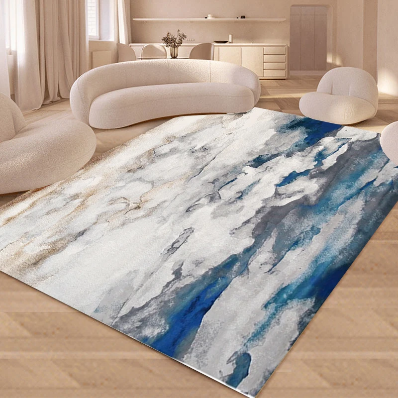 Blue Watercolor Abstract Area Rug, Soft Non Slip Floor Mat for Living Room Bedroom, Modern Art Ink Painting Style Carpet