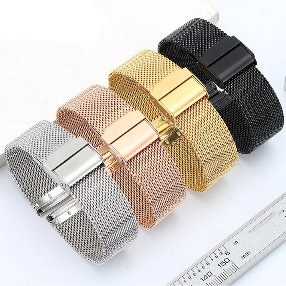 

Suitable For DW Stainless Steel Milanese Braided Strap With Double Security Buckle 12 14 16 18 20mm