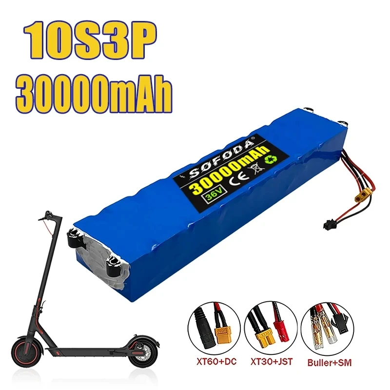 

2024 36V 30Ah 18650 Lithium Battery Pack 10S3P 30000mah 500W Same Port 42V Electric Scooter M365 Ebike Power Battery with BMS