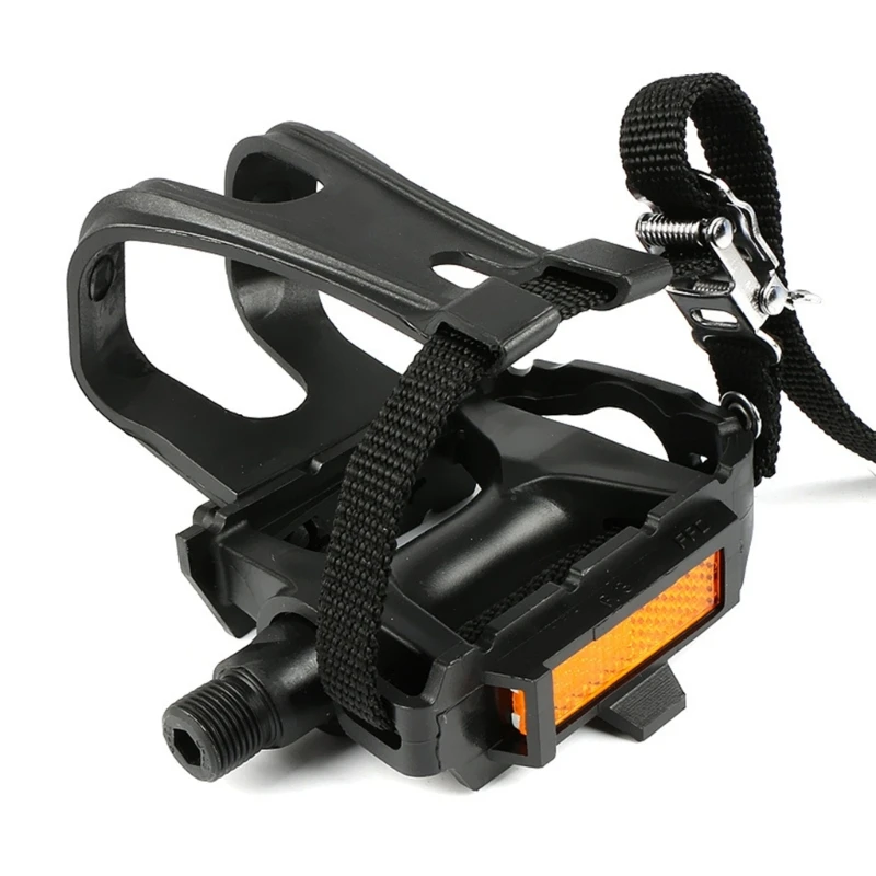 Bike Pedals Toe Clip Cage Spin Pedals with Toe Clip and Straps for Exercise Outdoor Cycling and Indoor Stationary Bike