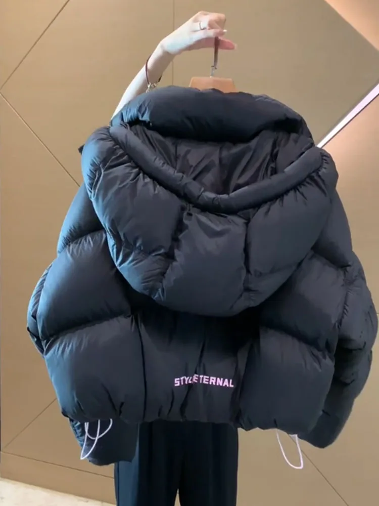 Sli ort Bla Women's down Jaet Korean Faion Warm Thi Outerwear Bread Sle Winter Coat Commute Sle Polyester F...