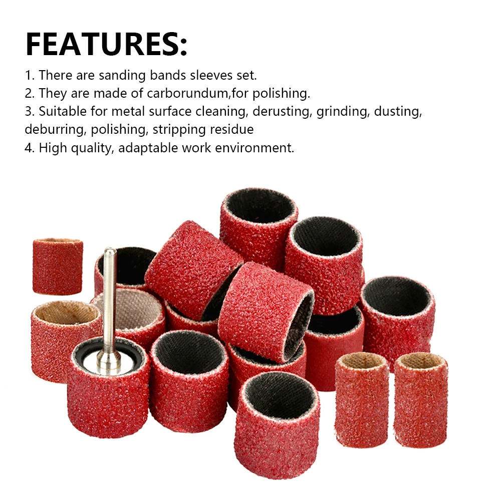 XCAN 132 Stück Schleiftrommel-Set, Körnung 80, Schleifbänder, 1/4 3/8 1/2 Dorne, für Dremel-Zubehör, Drehwerkzeug
