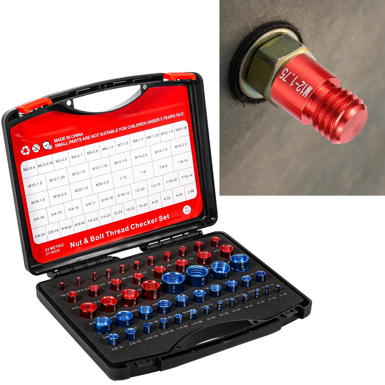 Metric Imperial Bolt Nut Gauge Tool Wear Resistant Precise Nut Bolt Thread Checker for Plumber Machinist and Handymen