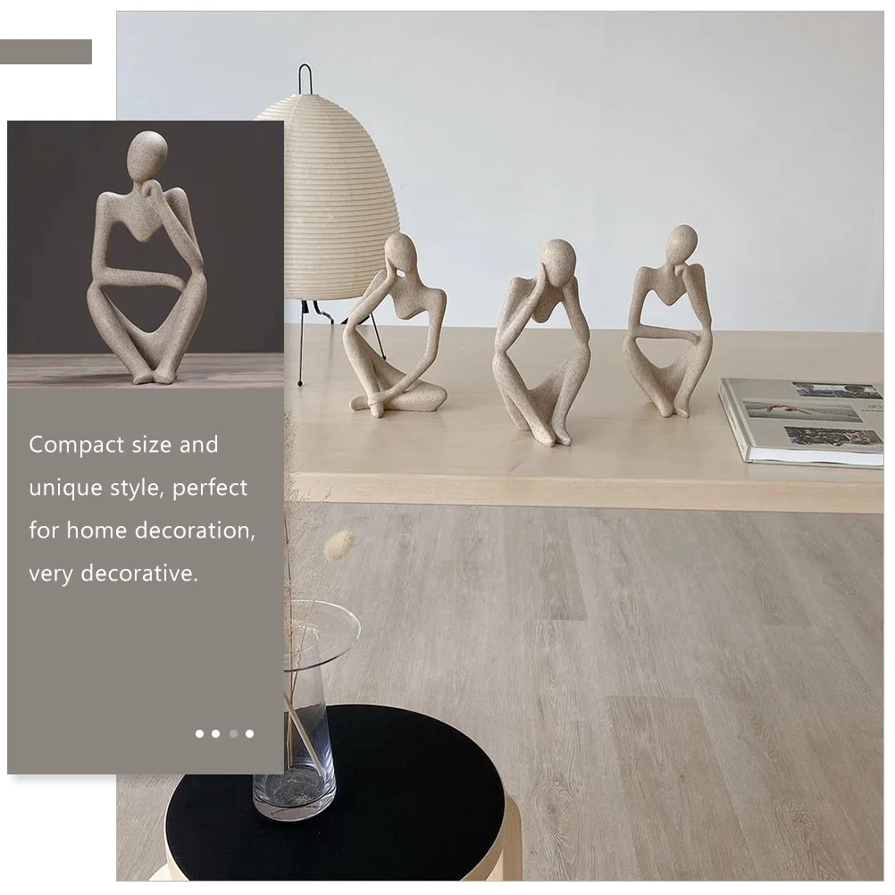 

3Pcs Thinker Statue Abstract Sculpture Modern Style Home Decor Office Desk Shelf Decorative Accent Table Ornament Gift