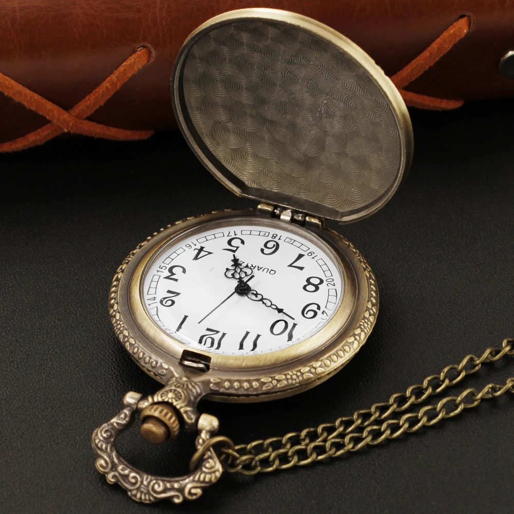 الكلاسيكية أبي منحوتة كوارتز ساعة الجيب ريترو شهم سيدة قلادة قلادة ساعة رقمية أفضل هدية عيد الأب #2
