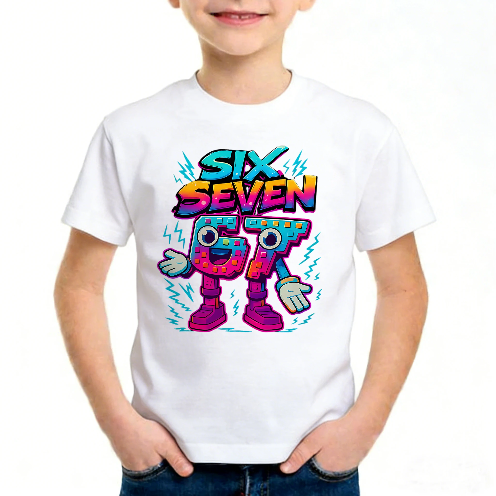 Unisex Six Seven Italian Brainrot 67 Number Graphic Print T-Shirt Boy/Girl Summer Short Sleeved Kids Comfortable Tshirt Top
