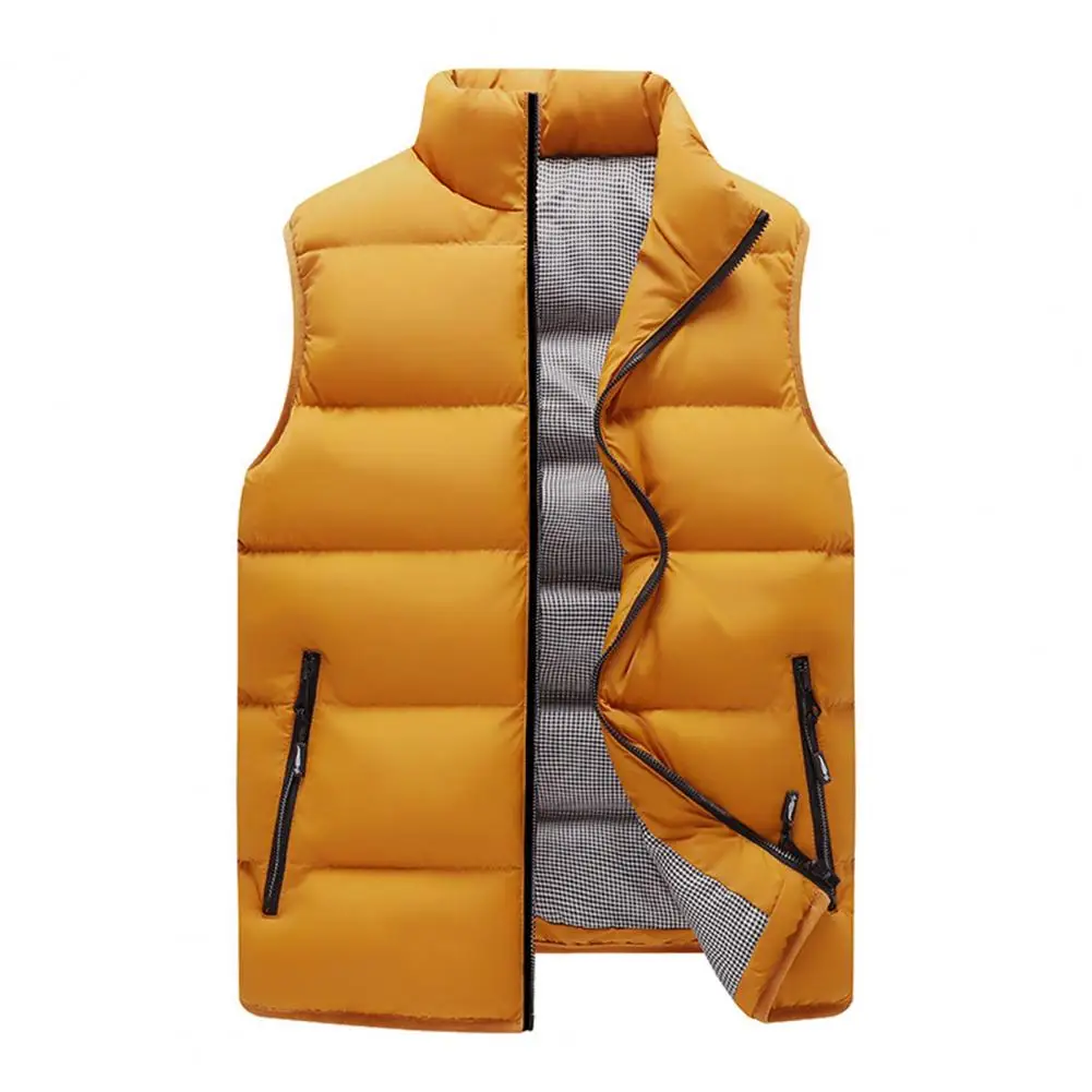 Thermal Vest Jacket Men Autumn Winter Cotton Padded Stand Collar Solid Color Vest Jacket Windproof  Zipper Waistcoat Streetwear