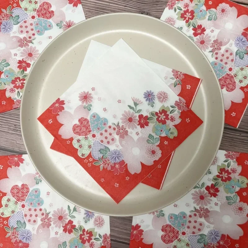 20pcs/Pac 33cm New Botanical Flower Table Decoration Square Napkin Colorful Placemat Paper Wedding Festival Printed Paper Napkin