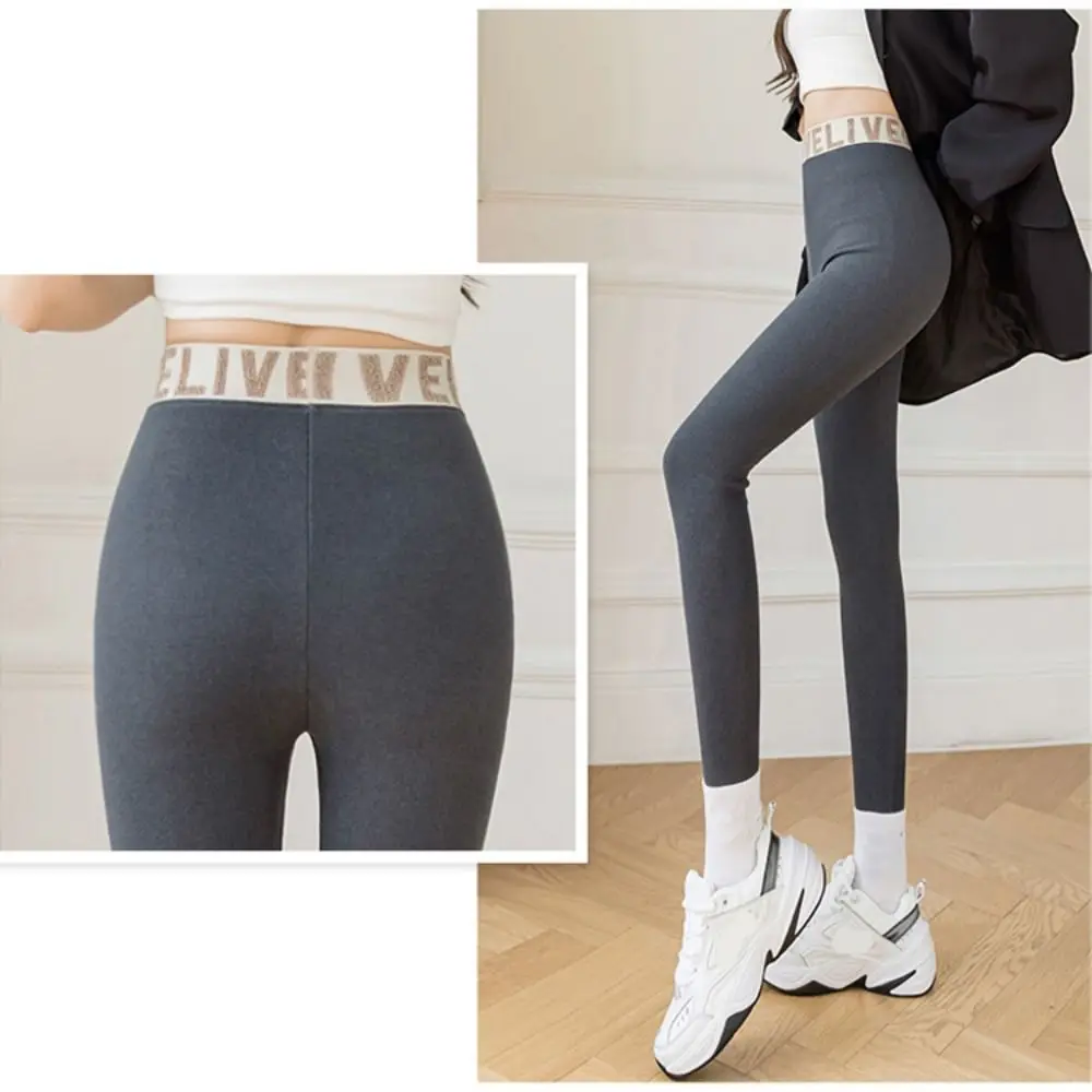 Fashion Letter Women Leggings Thickened Slim Fit Long Pants Autumn Winter Warm Fleece Pants