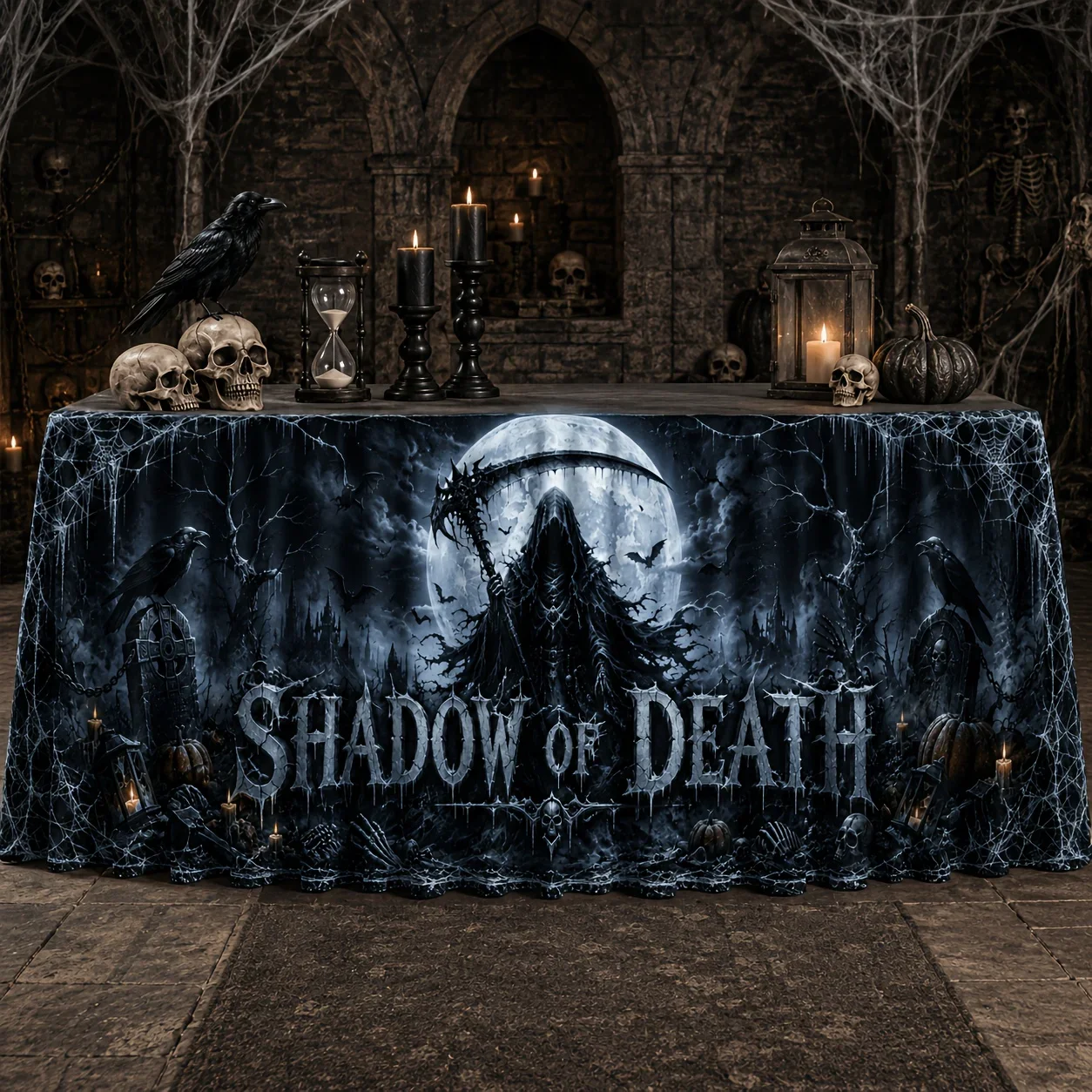 1 piece - Death God Print Table Skirt - Suitable for Gothic Ceremonies, Adult Banquets and Stage Decorationsxzj