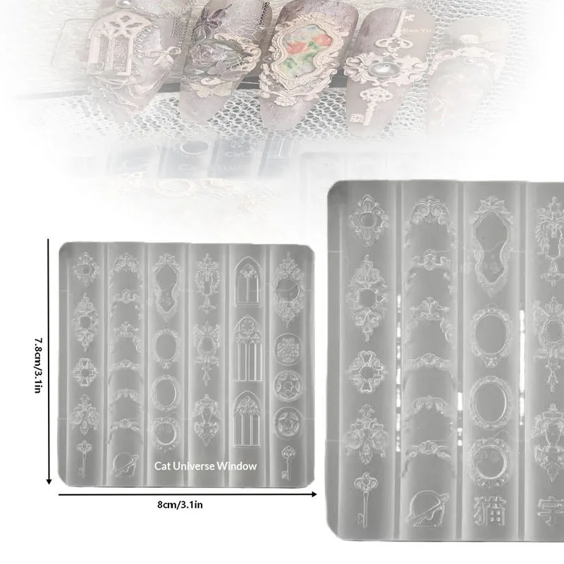 1PCS 3D Silicone Nail Art Mold European Style Retro Patterns Candlestick Candle Design Decor DIY Transparent Manicure Template