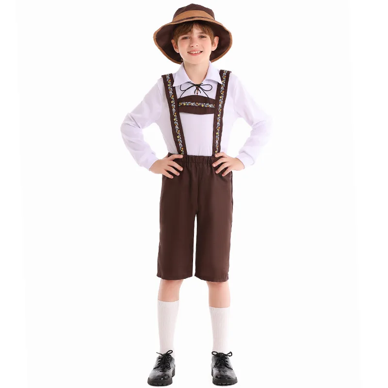 

Vintage Kids Oktoberfest Costume Stage Performance Outfits Halloween Dress Up Boys German Beer Festival Party Clothes Hat