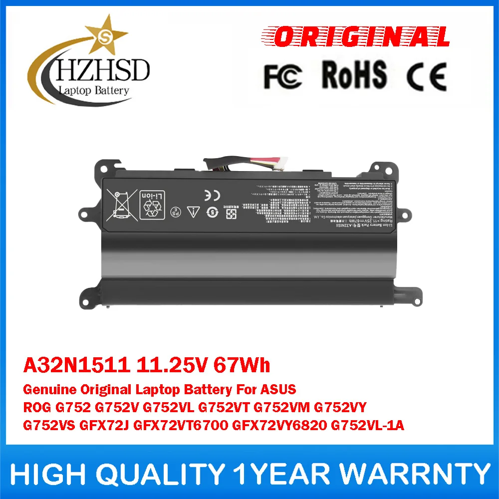 A32N1511 11.25V 67Wh Genuine Original Laptop Battery For ASUS ROG G752 G752V G752VL G752VT G752VM G752VY G752VS GFX72J G752VL-1A