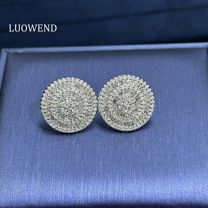 

LUOWEND 18K White Gold Earrings Luxury Round Design 2.8carat Real Natural Diamond Stud Earrings for Women High Party Jewelry