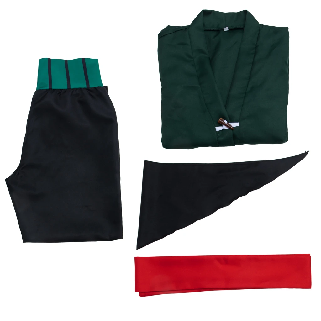 Anime Roronoa Cosplay Zoro Costume Uniform Green Coat Belt Pants Head Scarf Full Set Adult Men Halloween Carnival Suit
