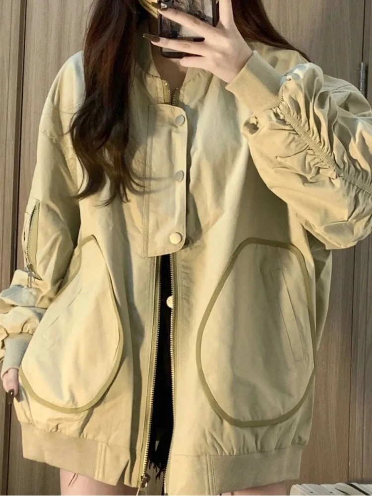 Japanese Retro Flight Jacket Women 2026 Spring Autumn Pilot Workwear Coat Student Casual Trendy Outerwear